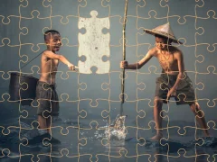 Gra Children Fishing Teamwork Jigsaw w Internecie