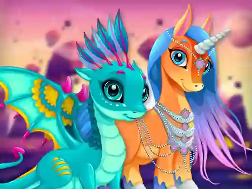 Gra Cute Unicorns And Dragons Puzzle w Internecie